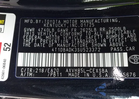 2025 Toyota Camry Se z USA, uszkodzony, nr VIN 4T1DBADK3SU523372